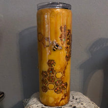 Load image into Gallery viewer, 30 oz Glittery bee hive with bees Finished Designer Can Tumbler 30 ounce  Ready to ship!
