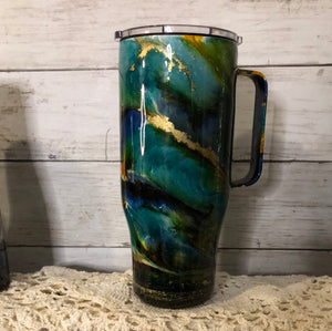 (A121) Finished Designer 24 oz Tumbler  with handle Ready to ship!