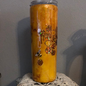 30 oz Glittery bee hive with bees Finished Designer Can Tumbler 30 ounce  Ready to ship!