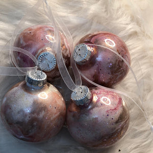 4 Glass Painted Christmas Bulbs 2 5/8" Rose Gold