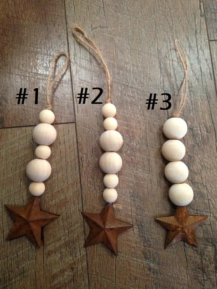 Wooden Farmhouse Christmas Ornaments with Wooden Beads